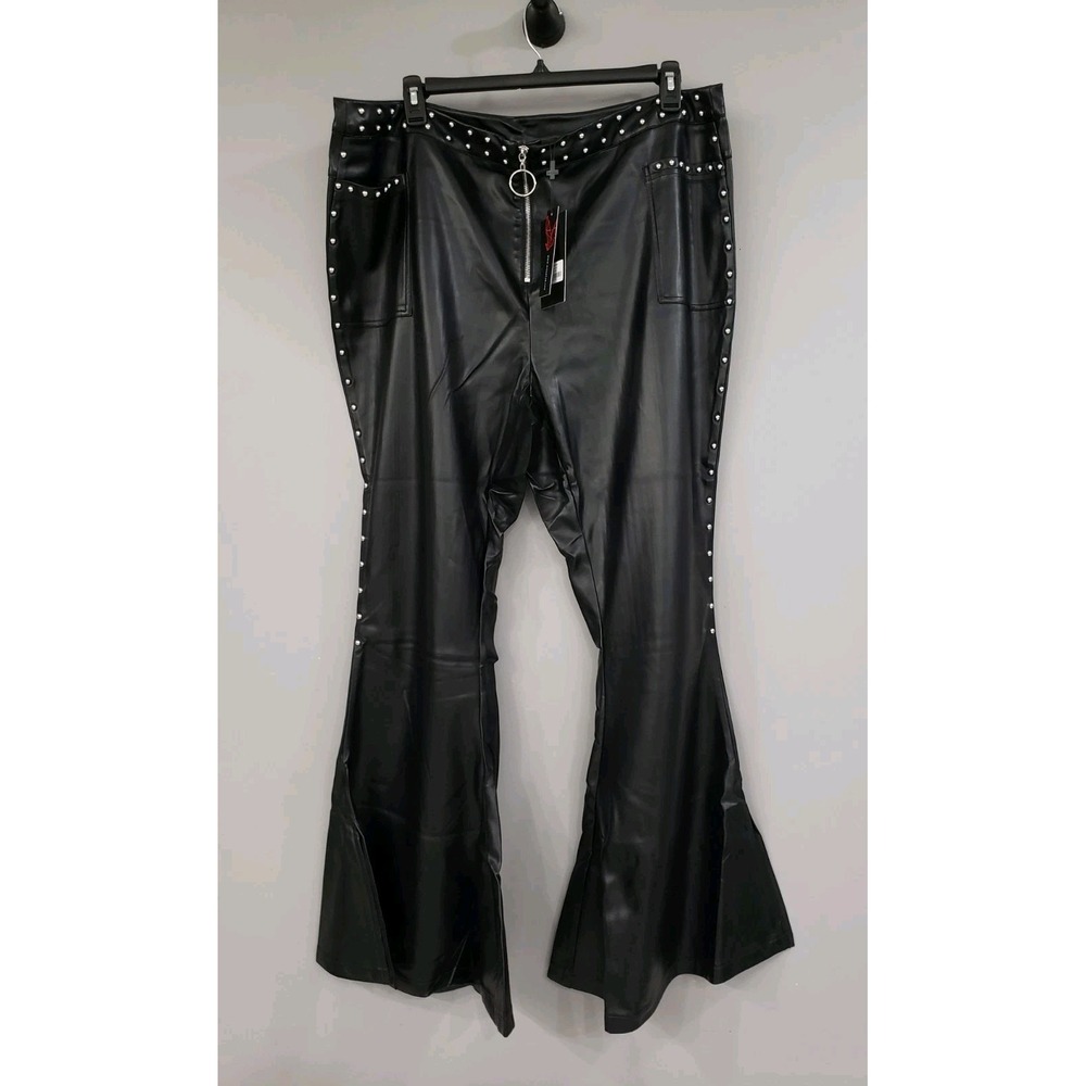 SZ 4XL Killstar FAUX LEATHER FLARE PANTS Sulfuric Magma Studded Gothic Punk Emo